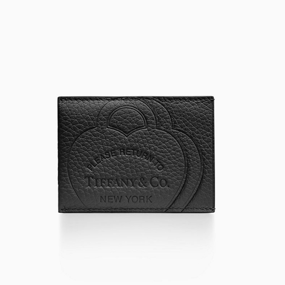 Tiffany & Co. Black Embossed Leather Card Holder